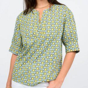 IVY JANE blue print notched front shirt, Sz Small.